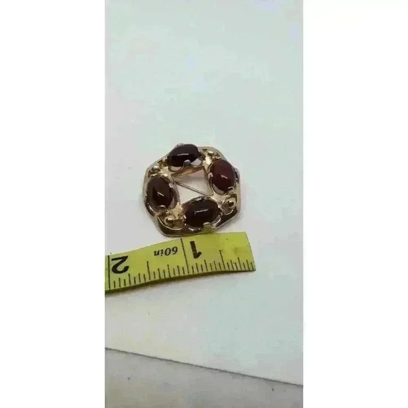 Vintage Brooch 10k Gold Filled Cherry Red Art Glass Cabochon Mod MCM - Picture 6 of 7